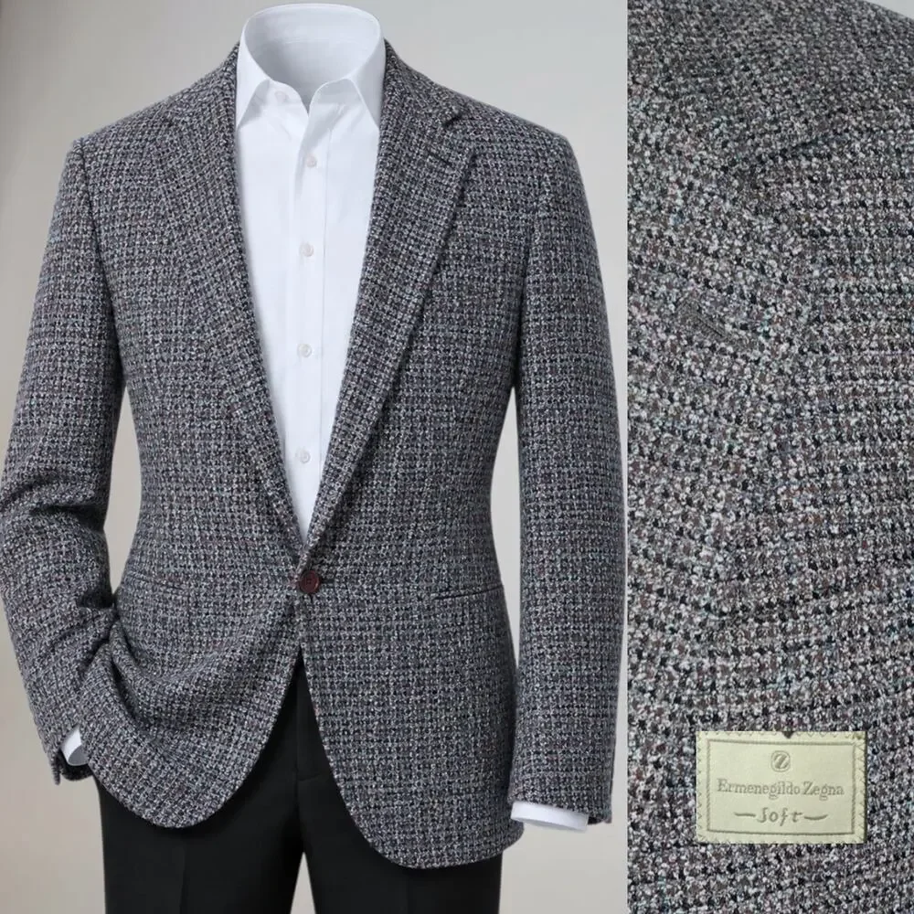 Vintage Ermenegildo Zegna Soft Sport Coat 44L Multicolor Melange Textured Boucle